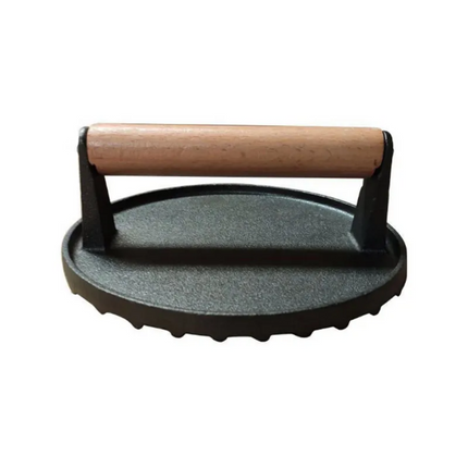 Gietijzeren Hamburgerpress XL – Zware Grill- en BBQ Press voor Hamburgers, Smashburgers en Vlees – 17,5 cm – Met Houten Handvat - Vleespress - Press voor gegrilde groenten - Rond