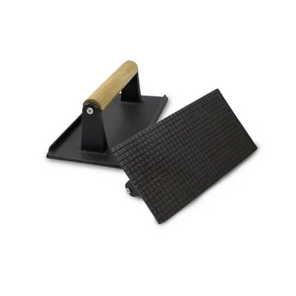 Gietijzeren Hamburgerpress XL – Zware Grill- en BBQ Press voor Hamburgers, Smashburgers en Vlees – Rechthoek – Met Houten Handvat - Vleespress - Press voor gegrilde groenten