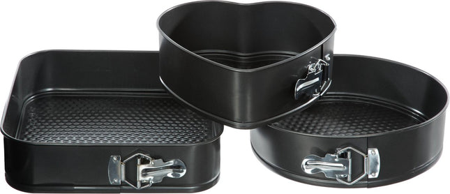 Bakvorm - Taartvorm -springvorm set van 3 - Hart 22x20CM - Rond 24CM- Vierkant 26X26CM