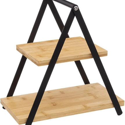 Etagere/dienblad - 2-laags - Bamboe - Zwart/beige