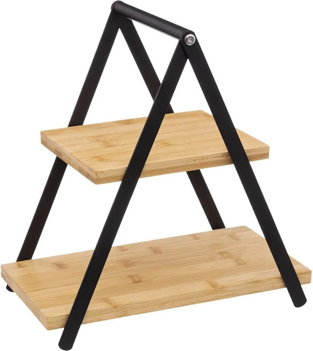 Etagere/dienblad - 2-laags - Bamboe - Zwart/beige