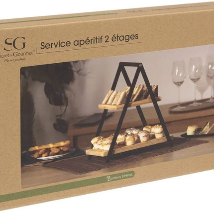 Etagere/dienblad - 2-laags - Bamboe - Zwart/beige