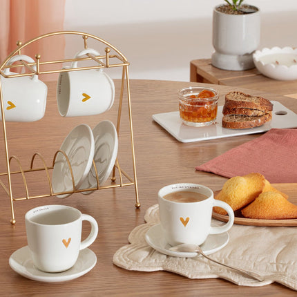 Secret de Gourmet Rekje met 4 kopjes + ondertassen - The Floral Collection - Wit