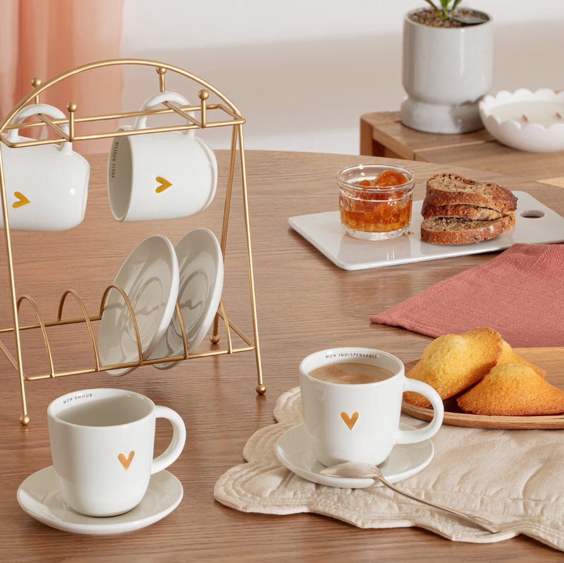 Secret de Gourmet Rack with 4 cups + saucers - The Floral Collection - White