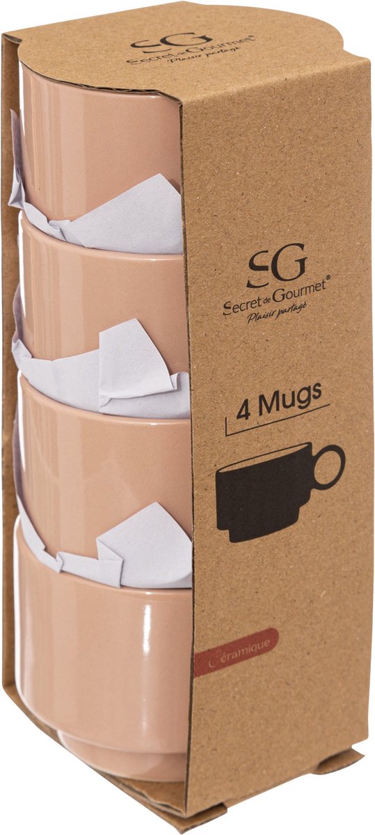 Secret de gourmet Retro - 4 Tasjes - Kopjes - 10 CL - Koffietas - Nude