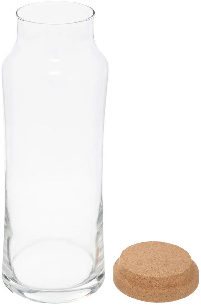 Secret de Gourmet schenkkan/water karaf met kurk dop - glas - transparant - 1000 ml - D9 x H25 cm - afsluitbaar