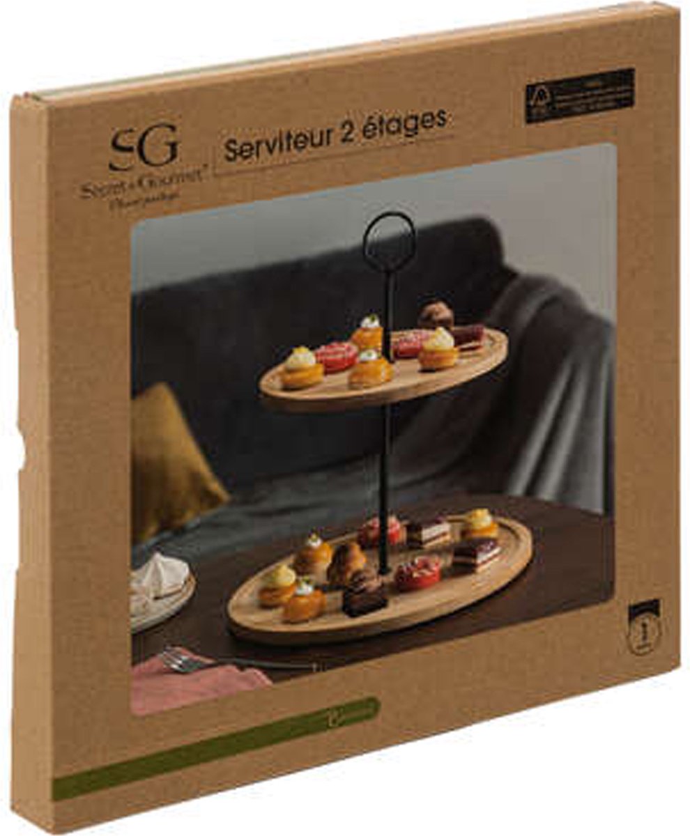 Planche de service à 2 étages - D25 cm - bambou - plateau de fromages - étagère - plateau à tapas