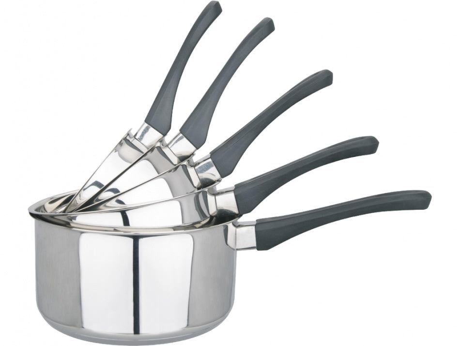 Lot de 5 casseroles/casseroles à sauce empilables en acier inoxydable - bakélite – 12 / 14 / 16 / 18 / 20 cm