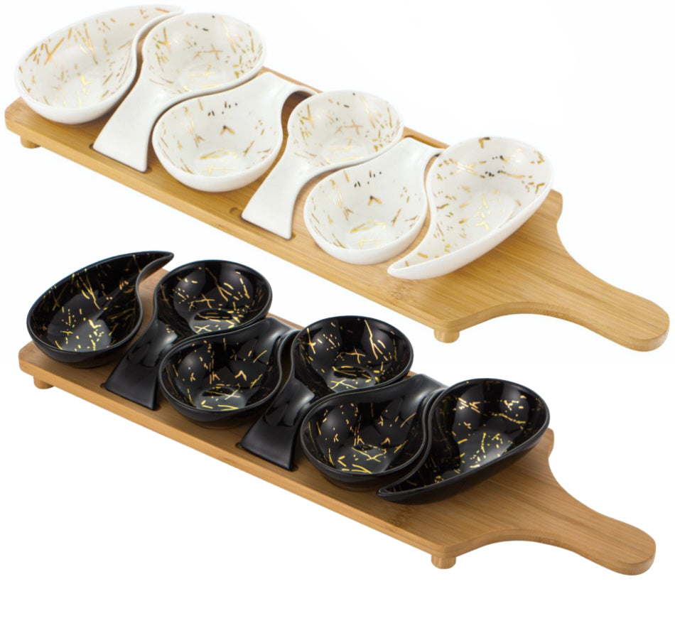 Servierbrett mit 6 Porzellanschalen Marmoroptik