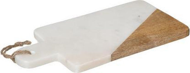 Serveerplank in Wit Marmer en Mangohout 30 x 15 cm | Snijplank marmer