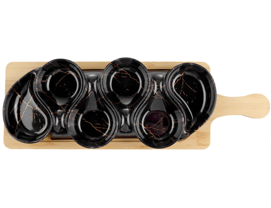 Planche de service avec 6 coupelles – aspect marbre