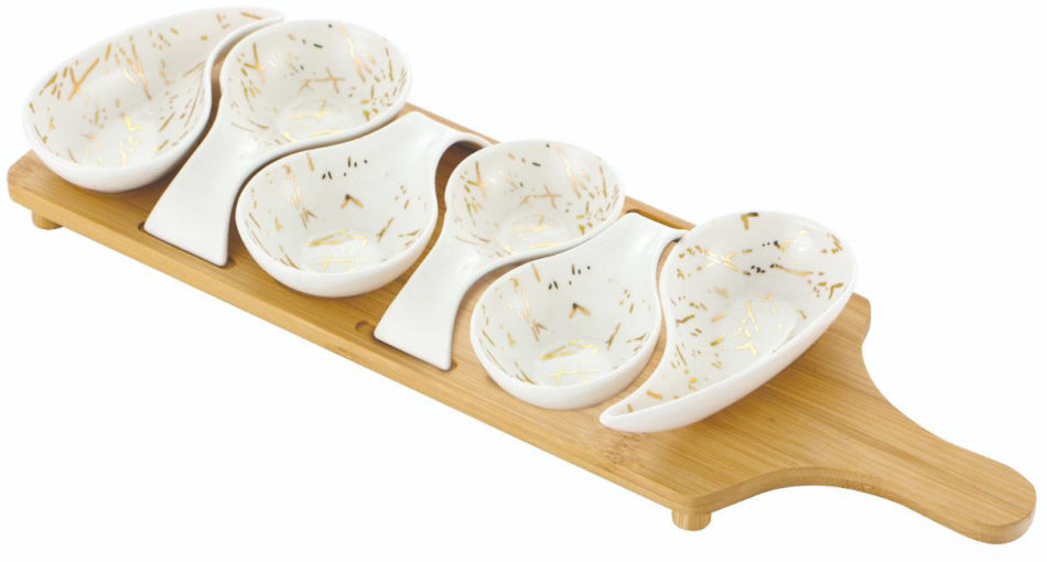 Servierbrett mit 6 Porzellanschalen Marmoroptik
