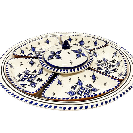 Aardewerk 8-delige handgemaakt ronde serveer- en dipset