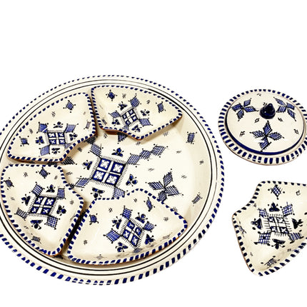 Aardewerk 8-delige handgemaakt ronde serveer- en dipset