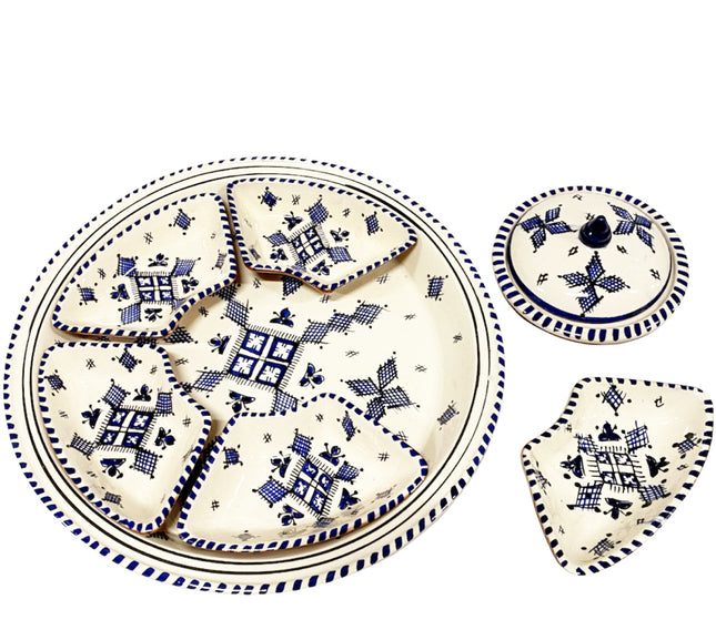 Aardewerk 8-delige handgemaakt ronde serveer- en dipset