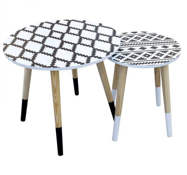 Set bijzettafels wit zwart rond