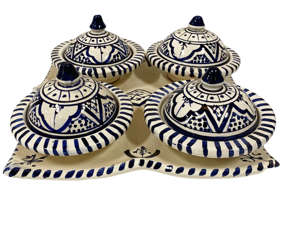 Ensemble de 4 mini tajines bleu et blanc