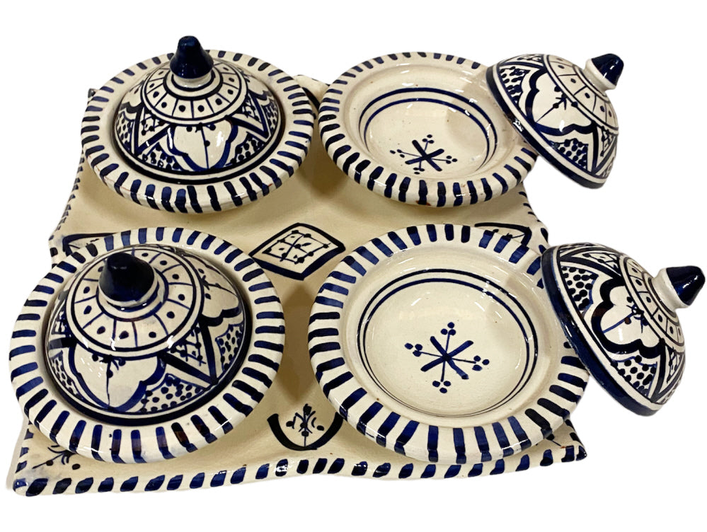 Ensemble de 4 mini tajines bleu et blanc