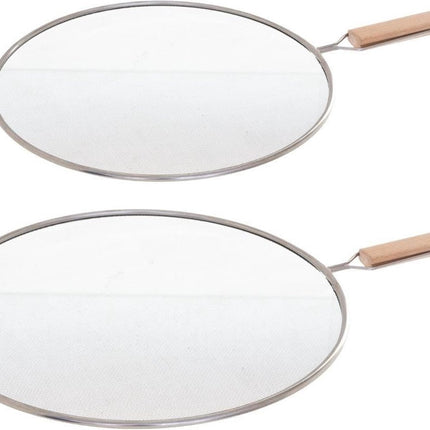 Set van 2x universele RVS spatdeksels/afgietdeksels voor pannen 25 - 28 cm