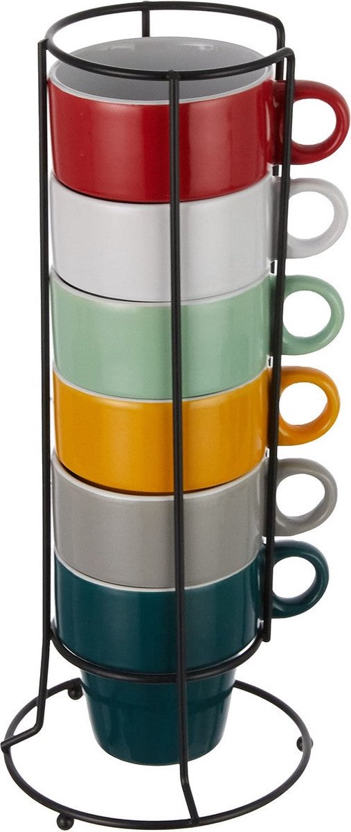 Secret de Gourmet set van 6 koffiekopjes met steun – gekleurd, 250 ml