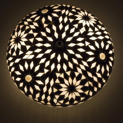 Oosterse plafondlamp mozaïek zwart & wit bohemian 24 cm