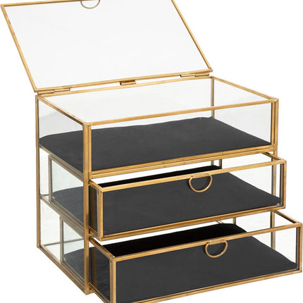 Gouden sieradenkistje glas -  Uitschuifbaar