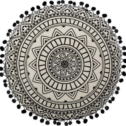 Sierkussen Rond - Mandala - Zwart-Wit - Diameter 40 cm
