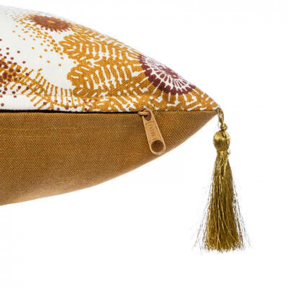 Housse de coussin décorative/Taie d'oreiller - 40x40 rosace brodée, ocre,