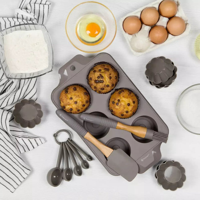 12 delige siliconen bak set voor muffins of cupcakes - Bakvorm