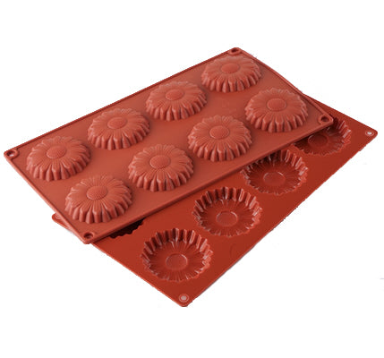 Siliconen bakvorm bloem plat - 8 vormpjes