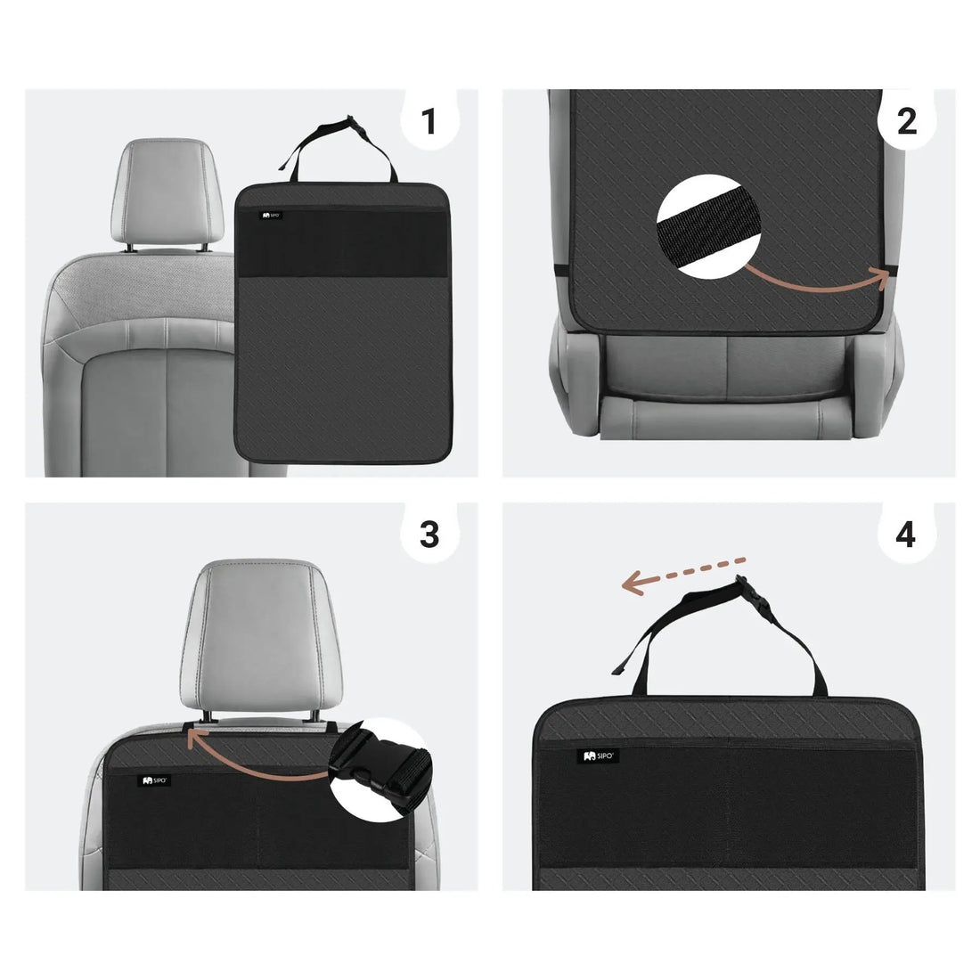Sipo stoelbeschermer auto kind – kick mat voor de achterbank, met opbergvakken – foto 5