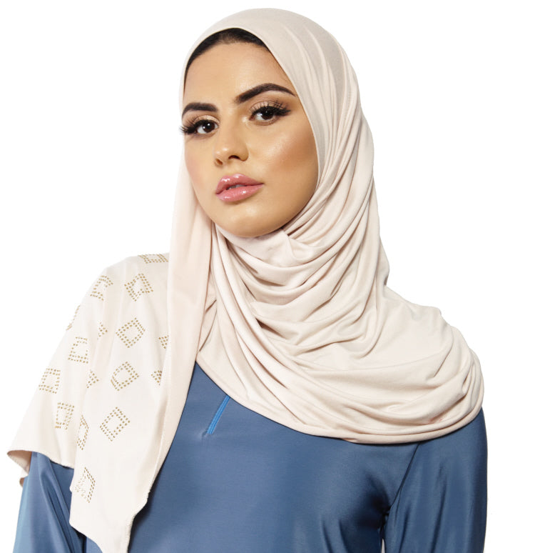 Hijab en jersey carré avec pierres