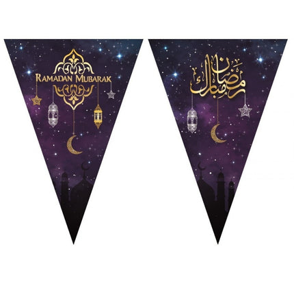 5 meter slinger - Ramadan Mubarak paars met goudfolie druk