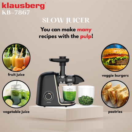 Klausberg Slow Juicer – 150W - 700ml | Groenten en Fruitpers – Met Pulpreservoir