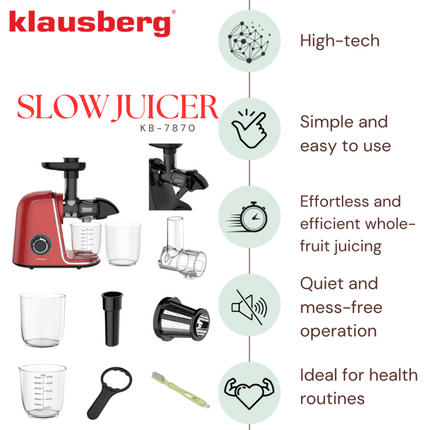 Klausberg Slow Juicer – 150W - 700ml | Groenten en Fruitpers – Met Pulpreservoir