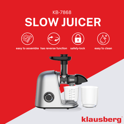Klausberg Slow Juicer – 150W - 700ml | Groenten en Fruitpers – Met Pulpreservoir