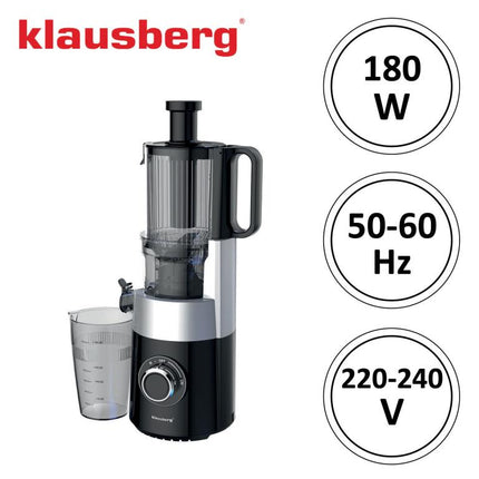 Klausberg KB-7871 Slowjuicer – Cold Press - Stille verticale juicer sapcentrifuge met brede vulopening – Fruitpers - Zwart/Zilver