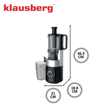 Klausberg KB-7871 Slowjuicer – Cold Press - Stille verticale juicer sapcentrifuge met brede vulopening – Fruitpers - Zwart/Zilver