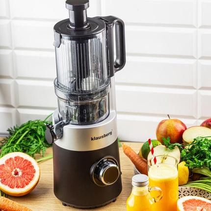 Klausberg KB-7871 Slowjuicer – Cold Press - Stille verticale juicer sapcentrifuge met brede vulopening – Fruitpers - Zwart/Zilver