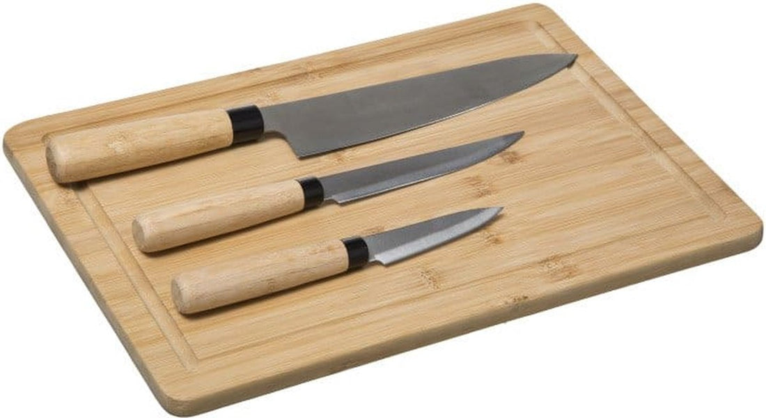 Snijplank met 3 messen van 5Five – bamboe plank, 35 x 25 cm – foto 4