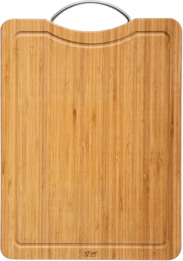 Snijplank met metalen handvat 30 x 20 cm van bamboe hout - Serveerplank - Broodplank
