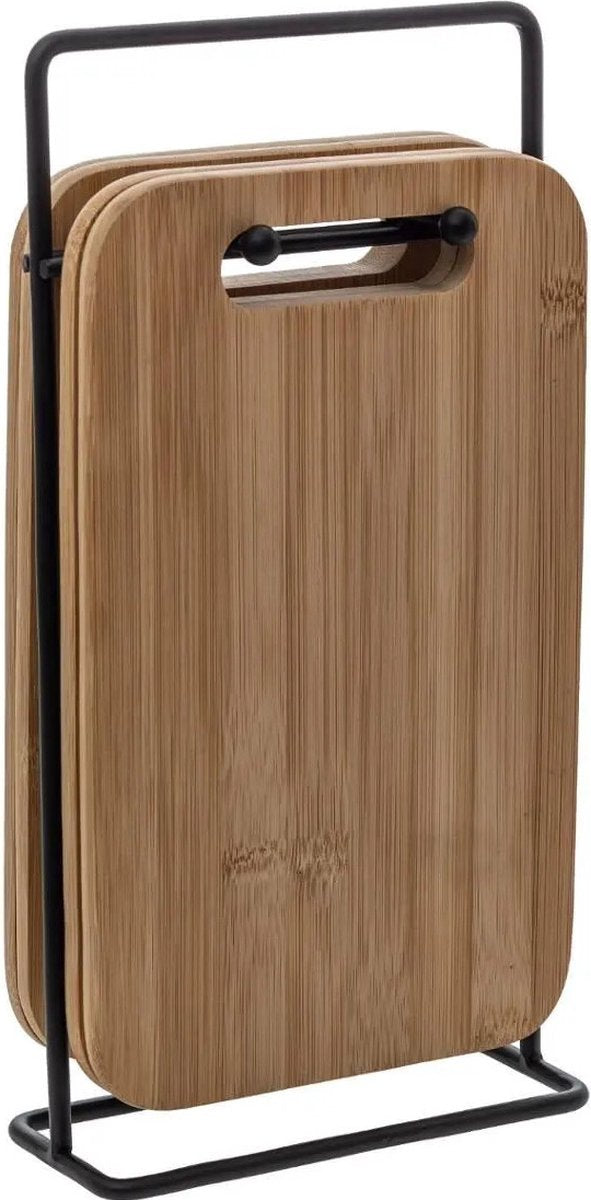 Snijplank set met metalen rek - Set van 4 bamboe snijplanken - geschikt voor tapas.