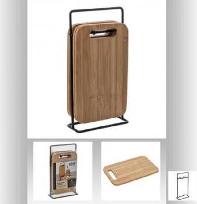 Snijplank set met metalen rek - Set van 4 bamboe snijplanken - geschikt voor tapas.