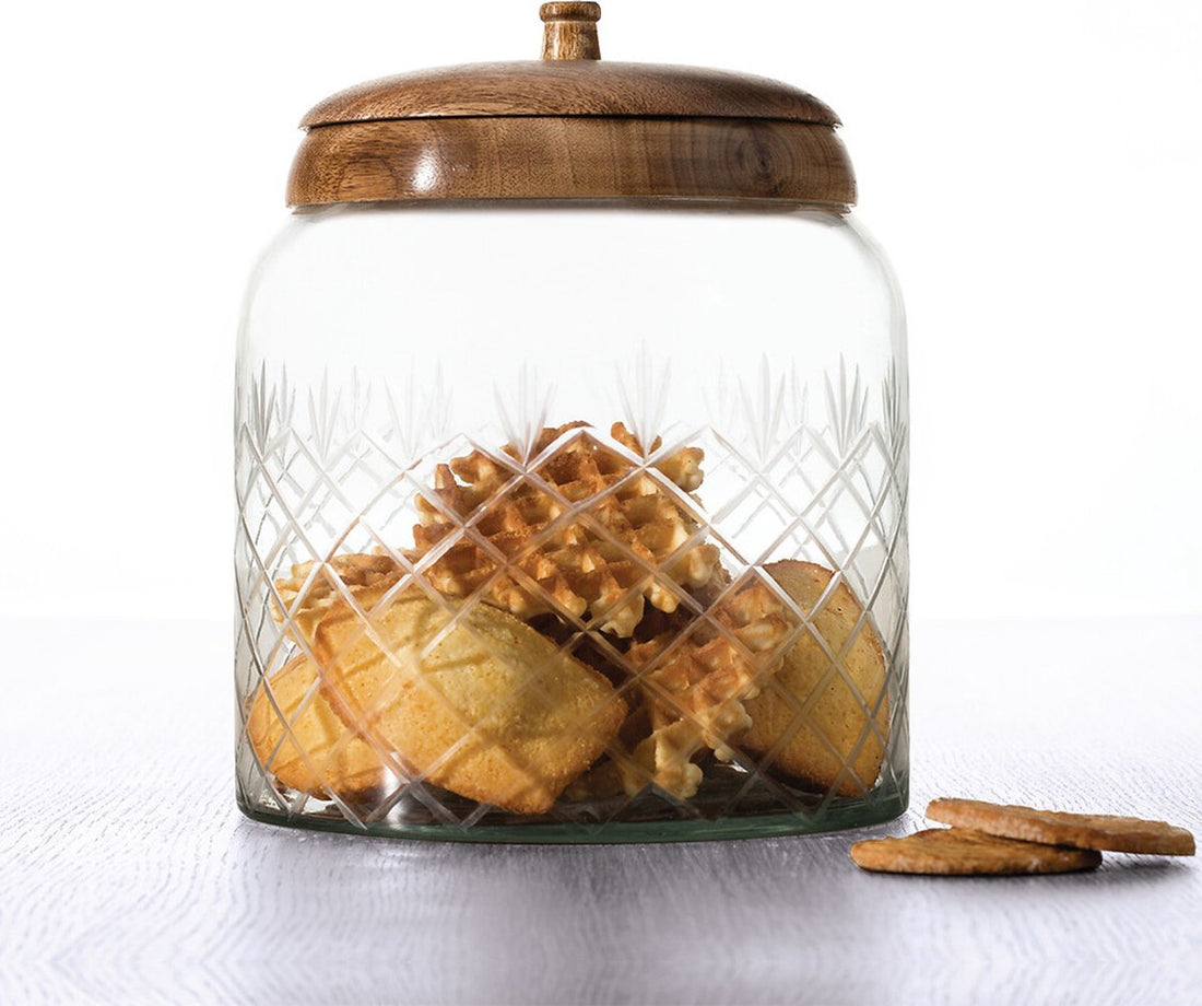Pot à bonbons/pot de conservation en verre 1,2L avec couvercle en bois - 1200 ml - Bonbonnières