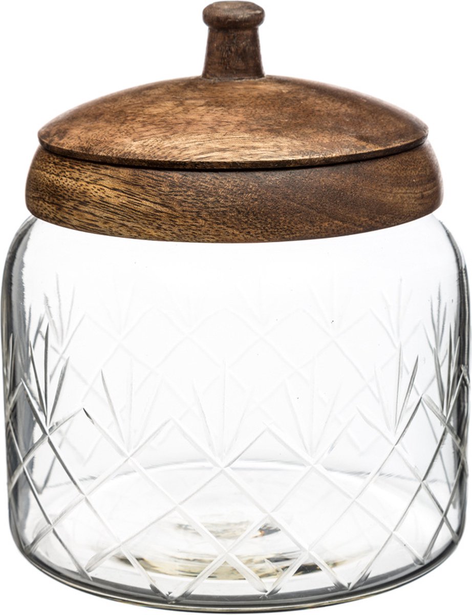 Pot à bonbons/pot de conservation en verre 1,2L avec couvercle en bois - 1200 ml - Bonbonnières