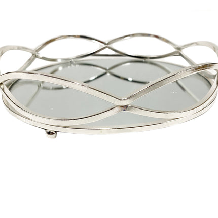 Spiegeldienblad rond golvend zilver