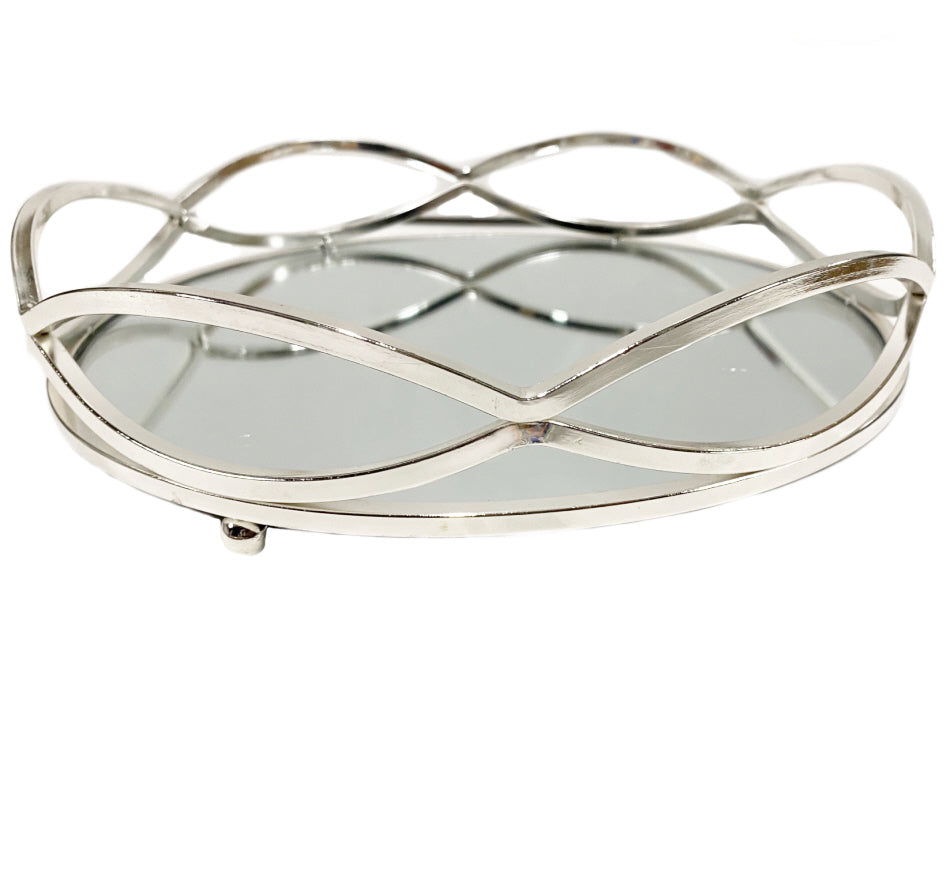 Spiegeldienblad rond en golvend – zilver, in Ø 28 of Ø 36 cm