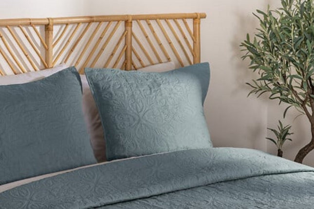 Sprei Arabesque 240 x 260 cm - Mineraalblauw - Met 2 Kussenslopen - Polyester - Bedsprei - Beddensprei -
