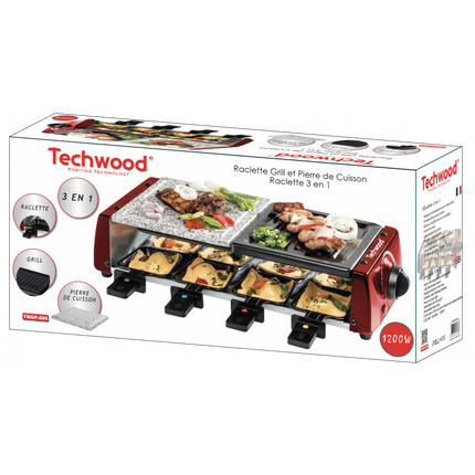 Techwood – grill – raclette – steengrill – Gourmetstel 3-in-1 – 8 personen