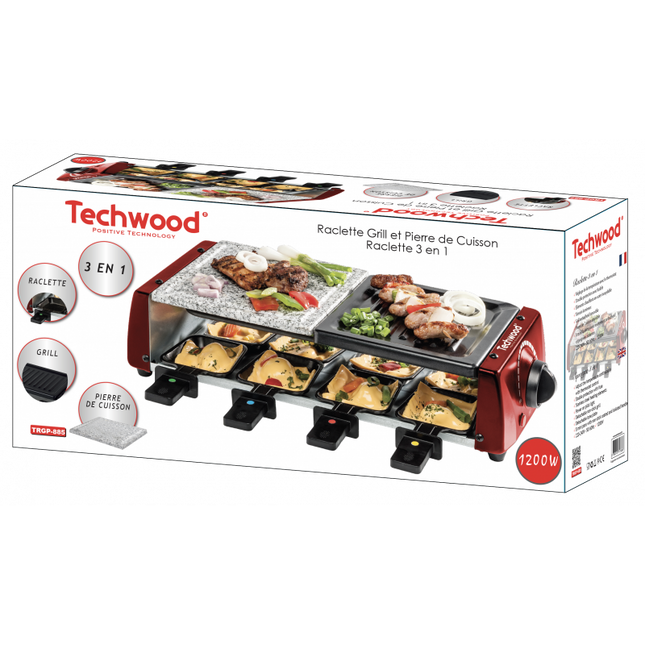 Techwood – grill – raclette – steengrill – Gourmetstel 3-in-1 – 8 personen